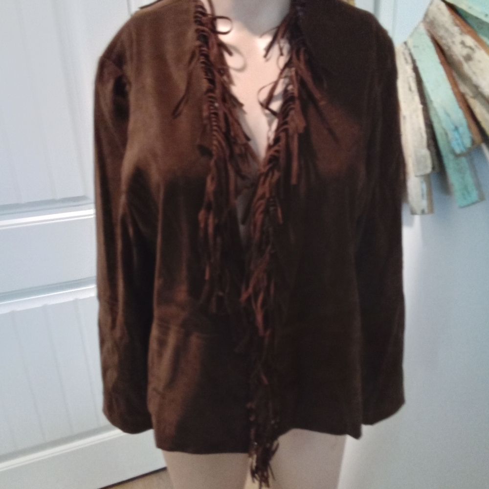 Norton McNaughton Petites Brown Faux Suede Western Fringe Jacket Size 10P